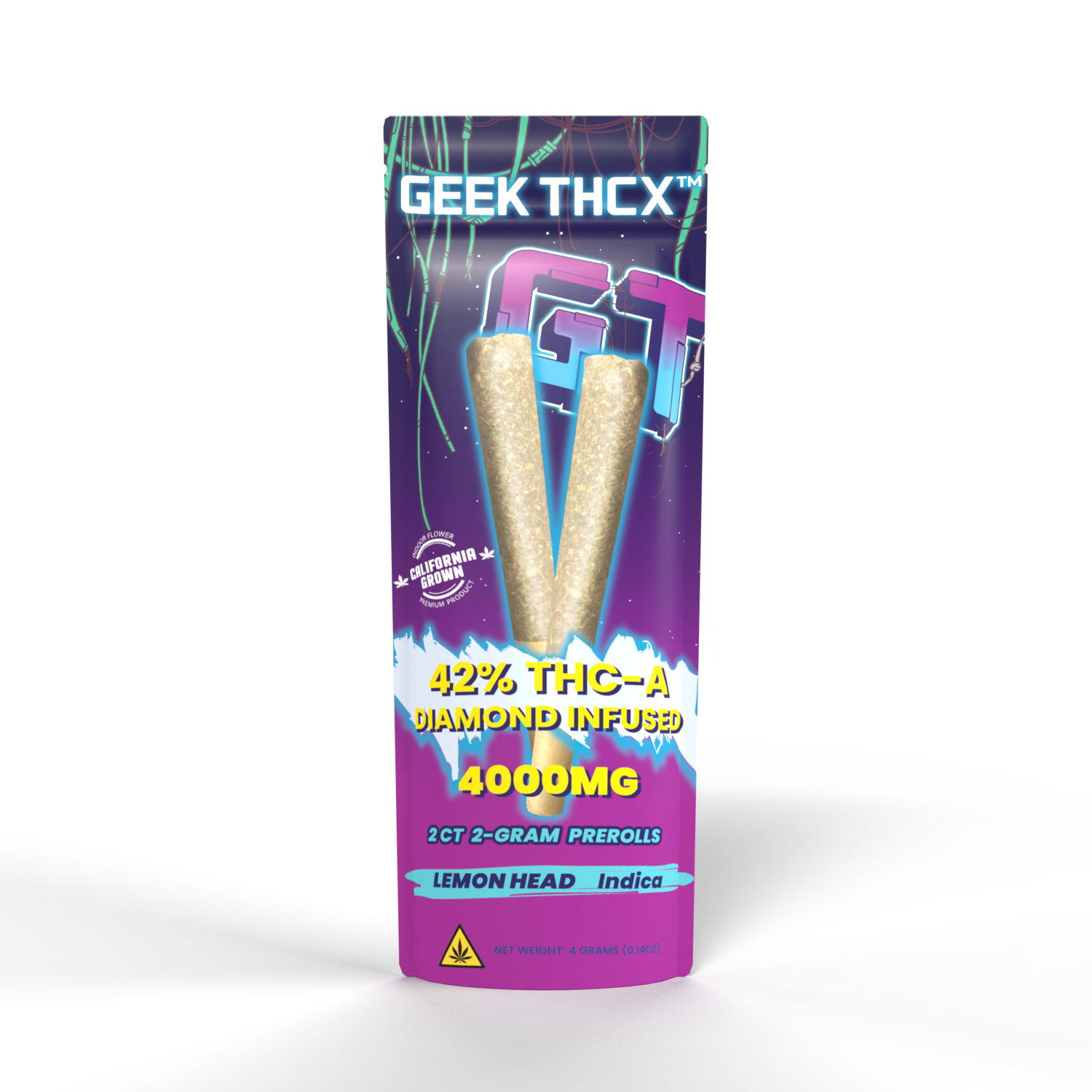 GEEK THCX THCA DIAMOND INFUSED PRE-ROLLS - Lemon Head | Indica (2CT | 4G)