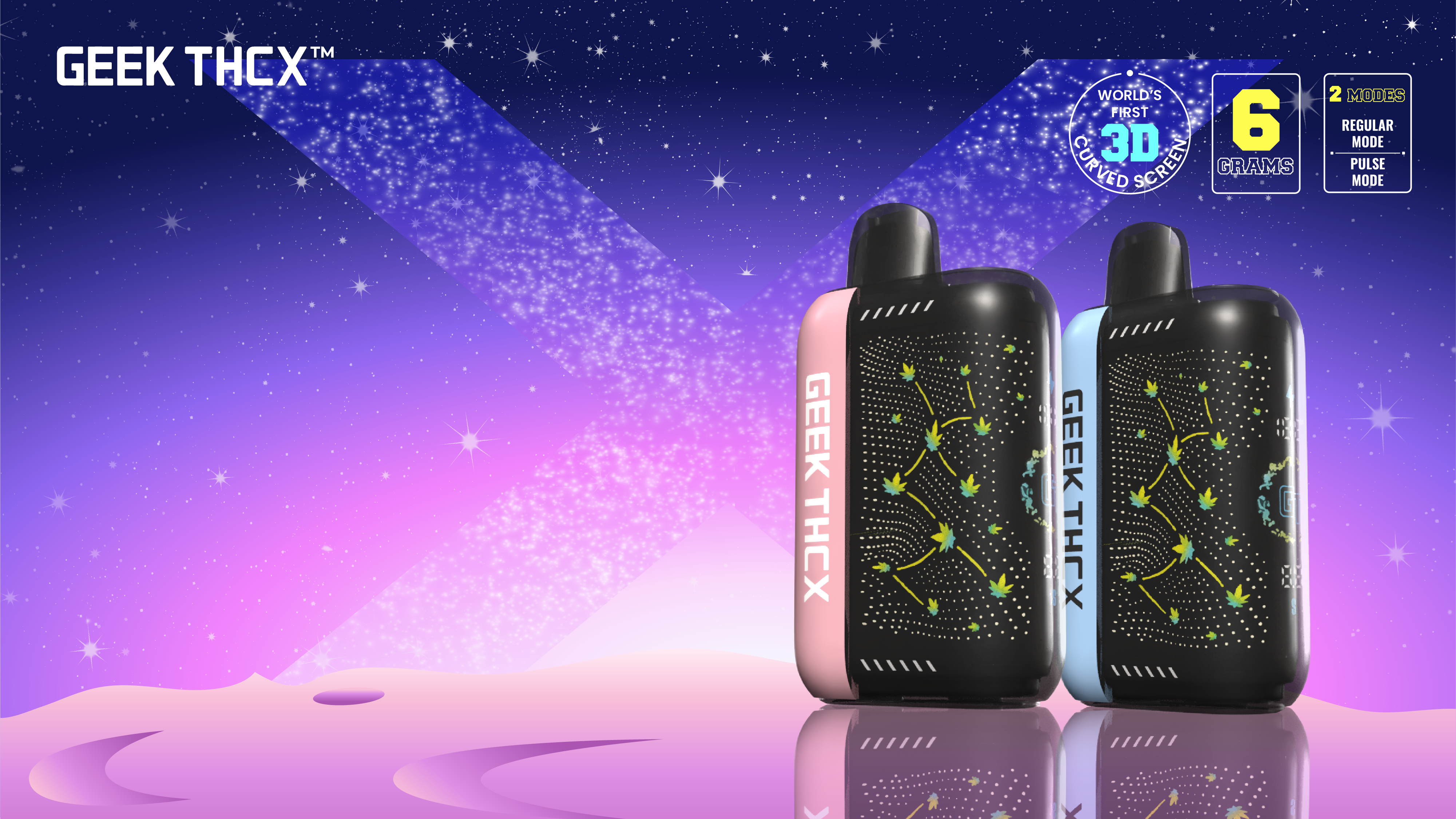 Introducing the GEEK THC 6G Curve Screen Collection—featuring two signature blends packed with CB9A, THCP, and the powerful trio of CB9A + THCA Diamonds + THCP for an unmatched vaping experience.