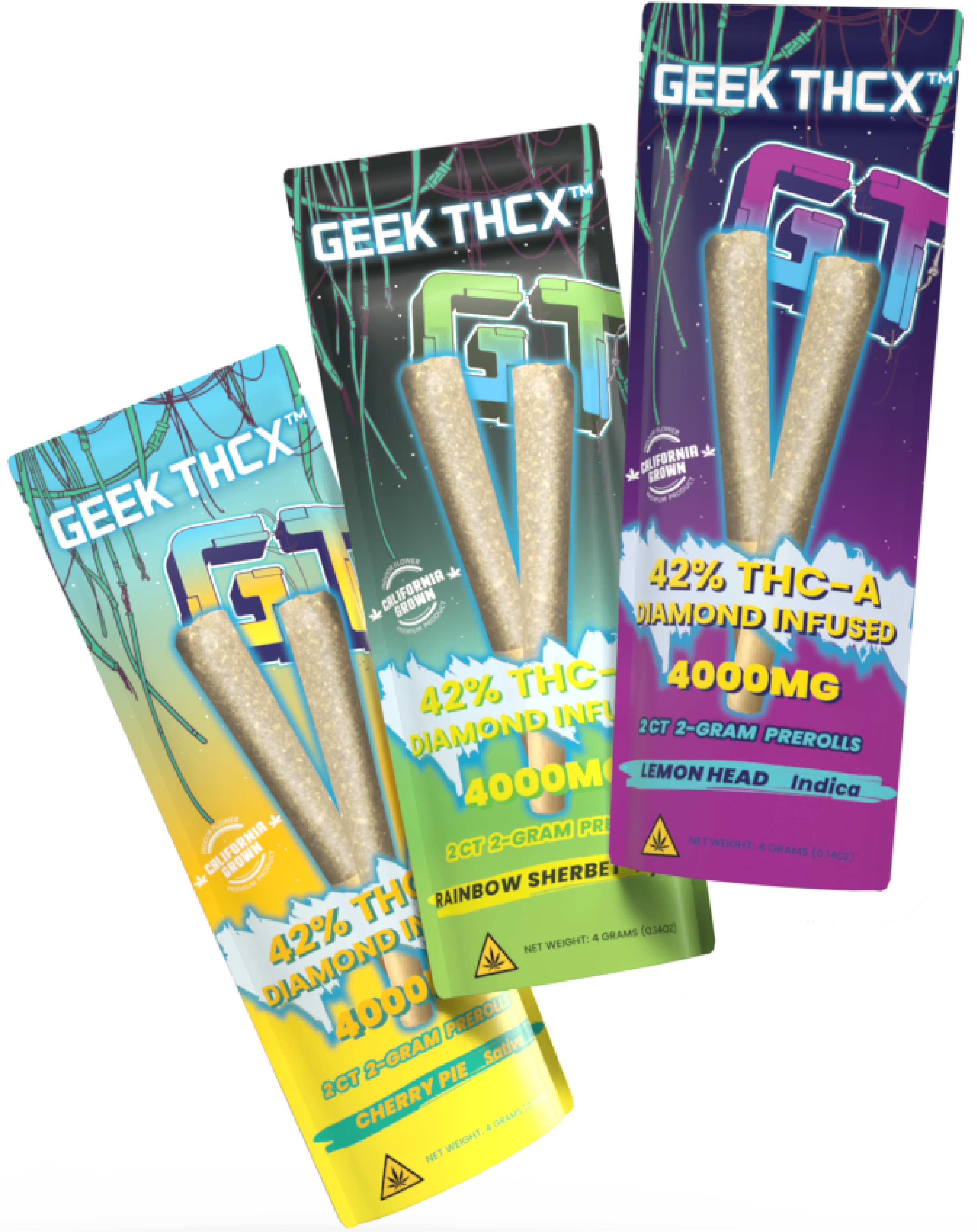 GEEK BAR THC high-potency THCA preroll infused with THCA diamonds, made from California-grown indoor hemp flower.